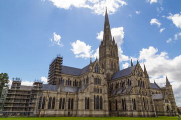 Fototapeta na wymiar Salisbury Cathedral (known as the Cathedral Church of the Blessed Virgin Mary), an Anglican cathedral in Salisbury, England.