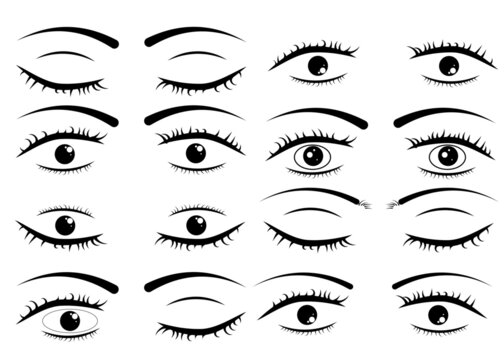 Set of eyes, eyelashes and eyebrows, to create logos, faces and people.
Minimalist