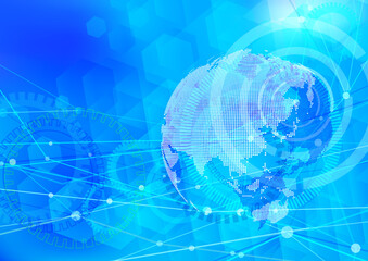 青色のデジタルネットワークドット地球
