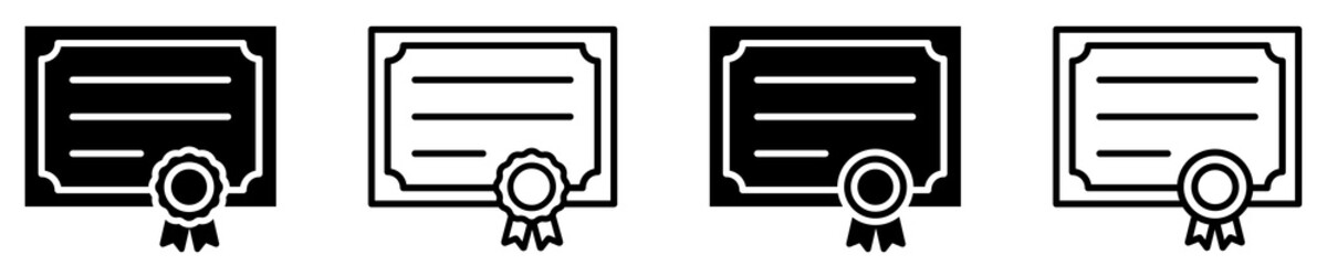 Set of quality certificate icons. Achievement or award, diploma. Premium quality symbols. Business certificate signs. Vector illustration.