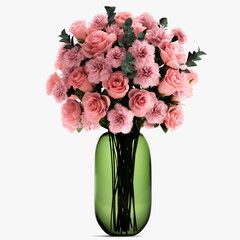 Bouquet of pink flowers in a glass vase