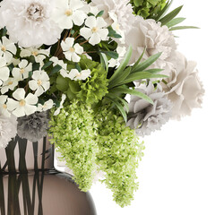  Bouquet of green flowers in a glass vase