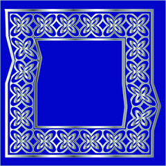 silver frame for design template. Elegant element for design in Eastern style, place for text.on a blue background. Lace vector illustration for invitations and greeting cards