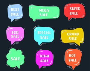 Sale and special offer labels in speech bubble