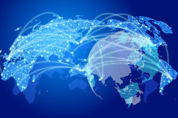 グローバルデジタルネットワークイメージ青色背景 - obrazy, fototapety, plakaty