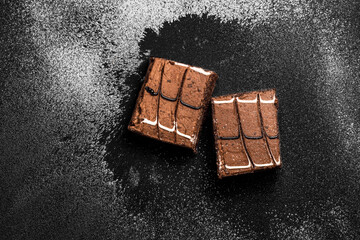 Top view different cookies on table top, Flat lay of cookies on black background, Prepared cookies food buffet on table for serve