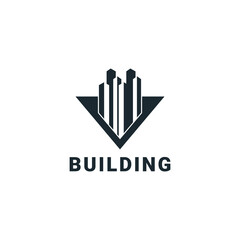 Triangle building logo design with landmark tower design vector