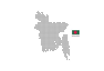 Fototapeta premium Vector square pixel dotted map of Bangladesh isolated on white background with Bangladesh flag.