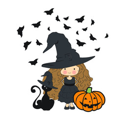 Halloween theme, little witch, vector artwork