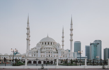 Fototapeta na wymiar White Beautiful Grand Mosque in the City