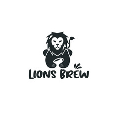 Lion Coffee Brew Logo Vector 