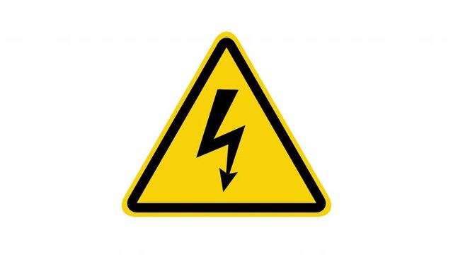 Electrical Hazard Symbol Sign Animation on White Background and Green Screen