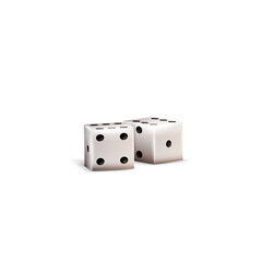 Realistic 3D dice isolated on white background. White cube with black dots for table games