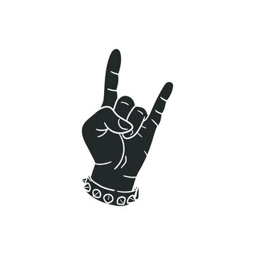 Rock Hand Icon Silhouette Illustration. Horn Gesture Vector Graphic Pictogram Symbol Clip Art. Doodle Sketch Black Sign.