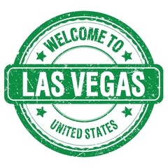 WELCOME TO LAS VEGAS - UNITED STATES, words written on green stamp