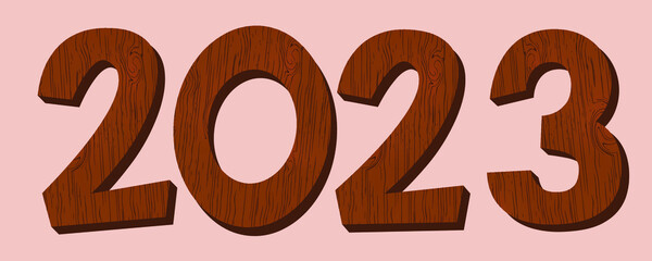 Wooden numbers.Wooden texture. Vector work. Merry Christmas and Happy New Year 2023 decorations.