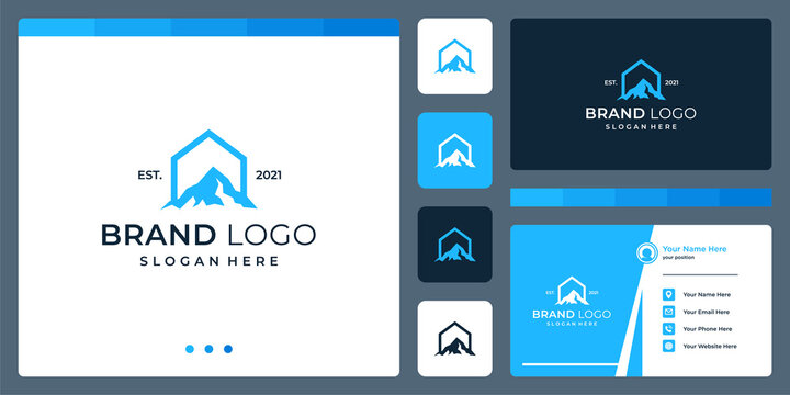 House building logo design template with mountain peak design graphic vector illustration. Symbol, icon, creative.