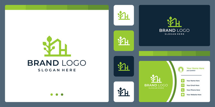 House building logo design template with tree and initial letter H design graphic vector illustration. Symbol, icon, creative.