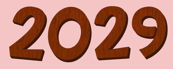Wooden numbers.Wooden texture. Vector work. Merry Christmas and Happy New Year 2029 decorations.