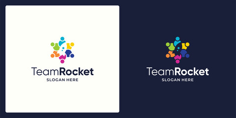 Social Network Team logo design template with startup launch rocket and colorful style design graphic vector illustration. Symbol, icon, creative.