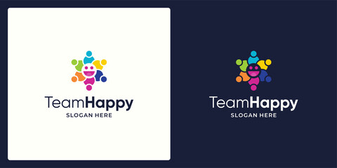 Social Network Team logo design template with smile and colorful style design graphic vector illustration. Symbol, icon, creative.