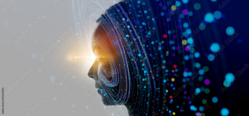 Fototapete double exposure of business woman and big data concept. digital neural network.introduction of artif