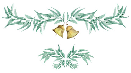 Floral border frame watercolor with bells. Template for decorating designs and illustrations.