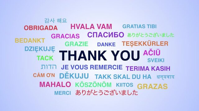 Thank You Word Cloud - Thank You in Multi Language Animation on Gradient Background and Green Screen