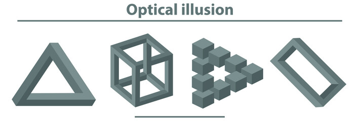 Impossible object set. Optical illusion, different shapes