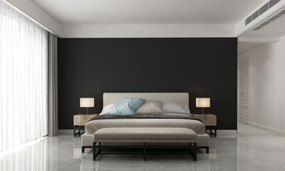 Fototapeta na wymiar The interior and mock up decoration and bedroom design and black wall texture background. 3D render