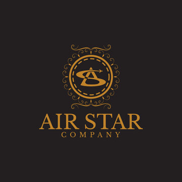 Luxury Logo Design with Initial Letters A, stars and S that resemble airplane smoke, Perfect to use for automotive maintenance and sales of aircraft engine parts.