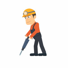 Miner. Worker with a jackhammer, vector illustration