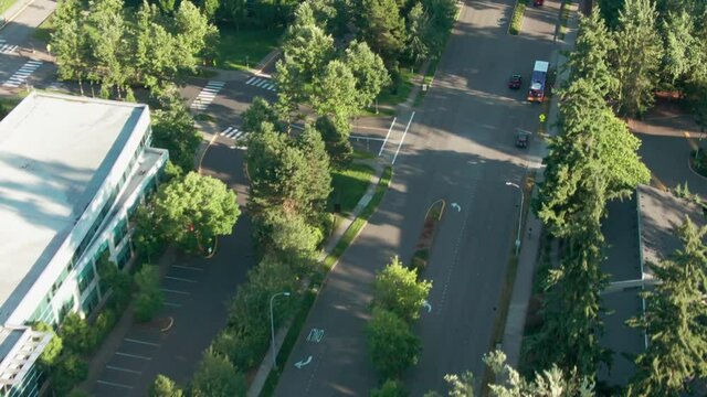 Aerial: Microsoft Campus in Redmond, Seattle, Washington, USA