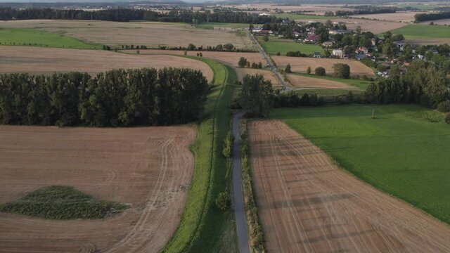 Aerial drone shot of Semi-urban area and water canal in Svitavy, Czech Republic