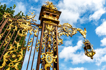 Ornate golden fence at the Place de la Carriere square in Nancy, France, Europe