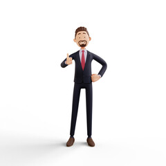 3d business man character render giving thumb up pose in white background