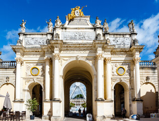 Fototapeta na wymiar The Arc Héré or Porte Héré is a triumphal arch located in the city of Nancy, France, on the north side of the Place Stanislas in Nancy, France, Europe
