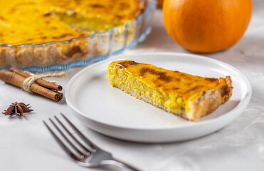 Fresh pumpkin pie. Pumpkin pie. Freshly baked pumpkin pie