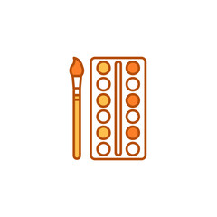 Watercolor paintbox color line icon. School supplies.