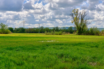 Blick vom Naturschutzgebiet Mainaue bei Augsfeld zum Naturschutzgebiet Hohe Wann, Stadt Ha&szlig;furt, Landkreis Hassberge, Unterfranken, Franken, Bayern, Deutschland