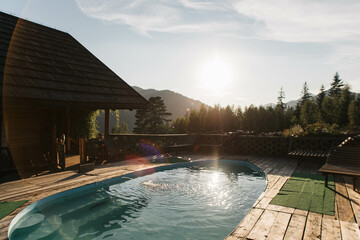 pool with mountain views