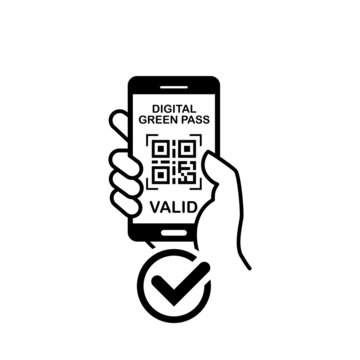 Green Pass on smartphone in hand. Quarantine measures against coronavirus. Vector on transparent background