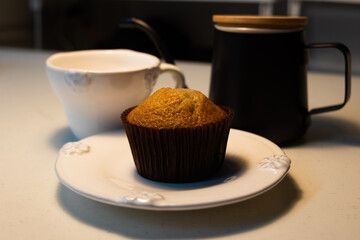 close up fresh cake  from oven , Banana cupcake
