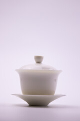 White Chinse Tea Cup with Lid  on White Background