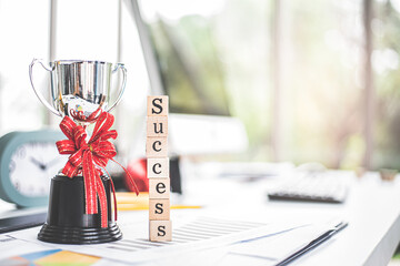Trophies to success and win for dedicated and determined person