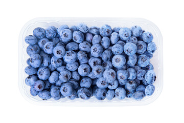 Disposable clear container with fresh blueberries