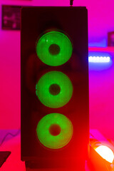 Computer case with green lights