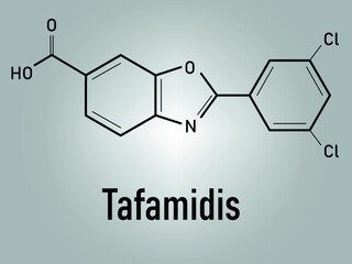 Skeletal formula of Tafamidis familial amyloid polyneuropathy (FAP) drug molecule. 