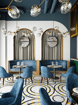 3d render of cafe restaurant interior view