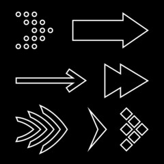 Icon Set of Flat Arrows. Isolated Arrow Icon Collection for Back and Next User Interface Icons. Different Concept for Previous or Forward Minimal Web Buttons on Black
